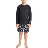 image:imageSpyder Boys 2piece Swim Set  Long Sleeve Rash Guard amp Swim Trunks UPF 30 QuickDryLittle BoysCaviar