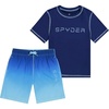 image:imageSpyder Boys 2piece Swim Set  Short Sleeve Rash Guard amp Swim Trunks UPF 30 QuickDryLittle BoysAbyss