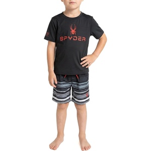 image:imageSpyder Boys 2piece Swim Set  Short Sleeve Rash Guard amp Swim Trunks UPF 30 QuickDryLittle BoysCaviar