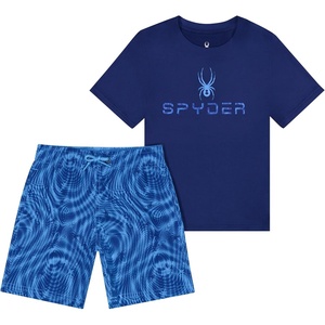 image:imageSpyder Boys 2piece Swim Set  Short Sleeve Rash Guard amp Swim Trunks UPF 30 QuickDryLittle BoysDeep Sea