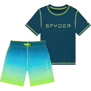 image:imageSpyder Boys 2piece Swim Set  Short Sleeve Rash Guard amp Swim Trunks UPF 30 QuickDryLittle BoysGreen