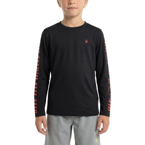 image:imageSpyder Boys Long Sleeve Rash Guard  UPF Sun Protection 4Way Stretch Swim Shirt Big BoysCaviar