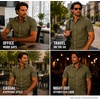 image:imageSpyder Mens Short Sleeve Button Down Shirts  Stretch Lightweight CollaredLight Olive