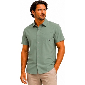 image:imageSpyder Mens Short Sleeve Button Down Shirts  Stretch Lightweight CollaredSpruce Green